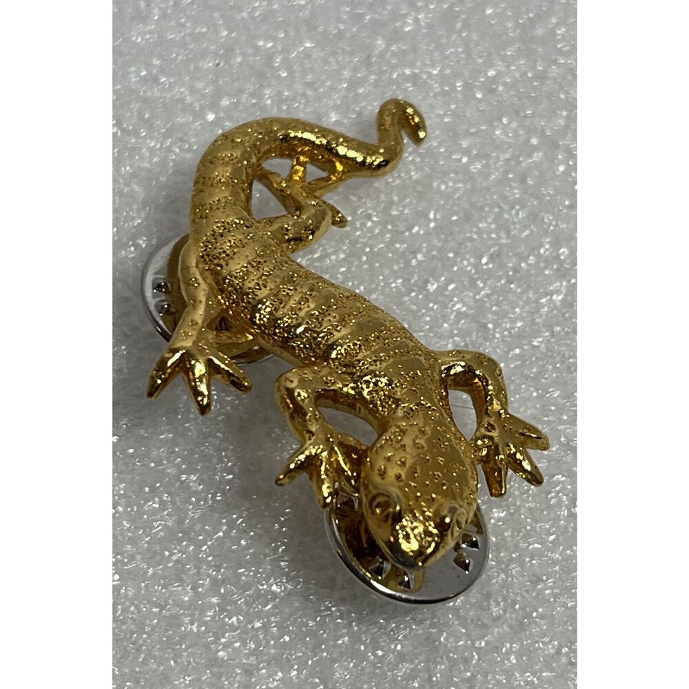 1989 GG Harris Signed Fine Pewter Pin #616 GECKO ~ Gold Dorado Brooch Pin